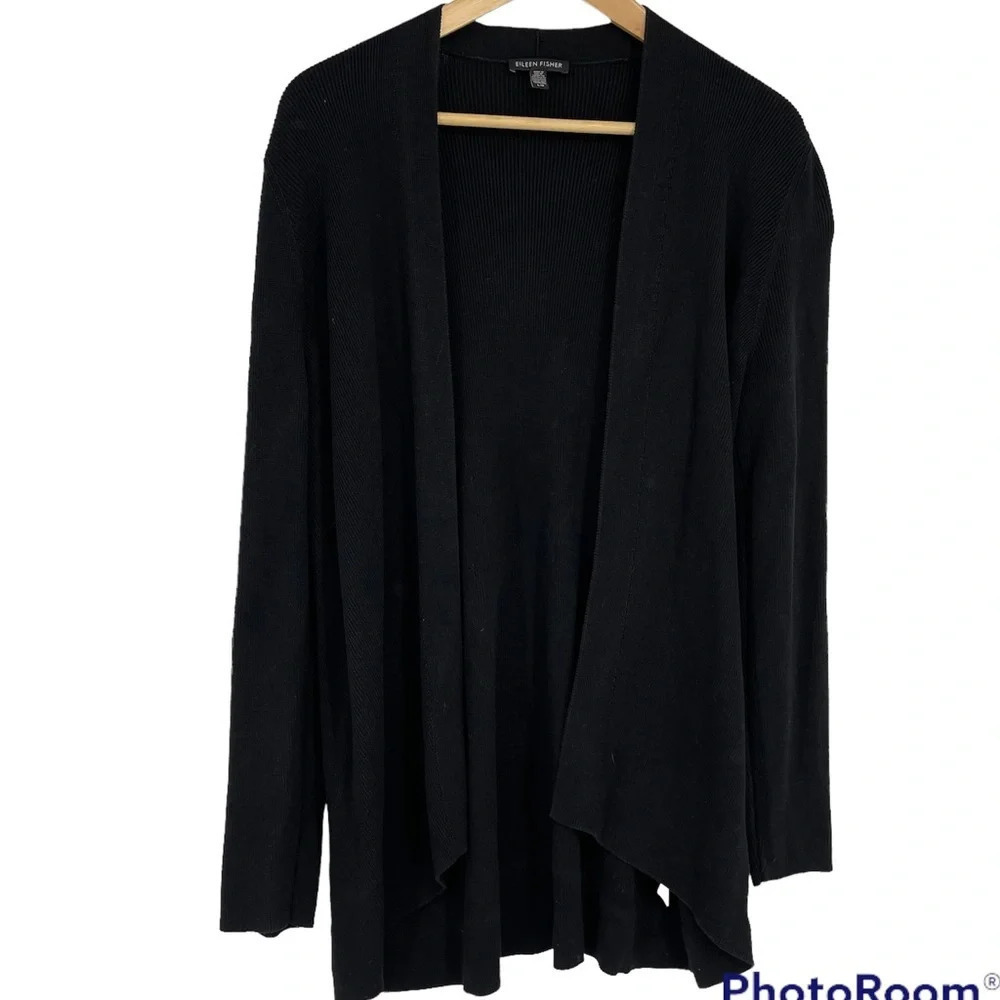 Eileen Fisher black Tencel cardigan sweater Large